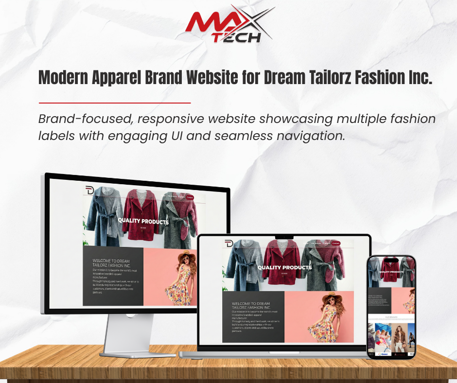 Modern Apparel Brand Website for Dream Tailorz Fashion Inc.